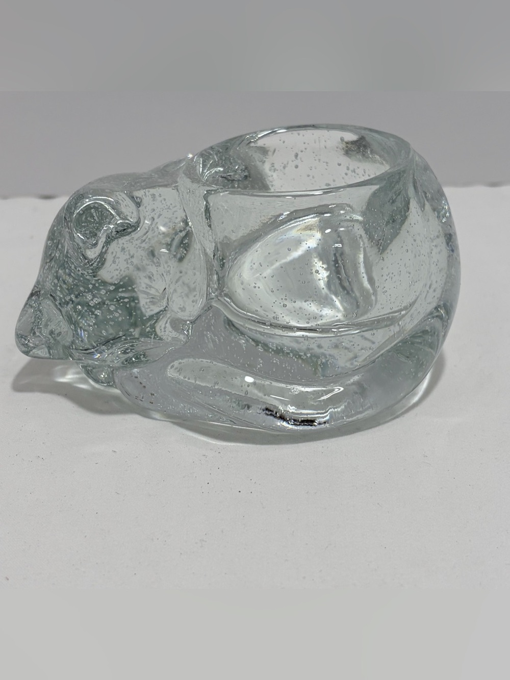 Glass Sleeping Cat Tealight Holder